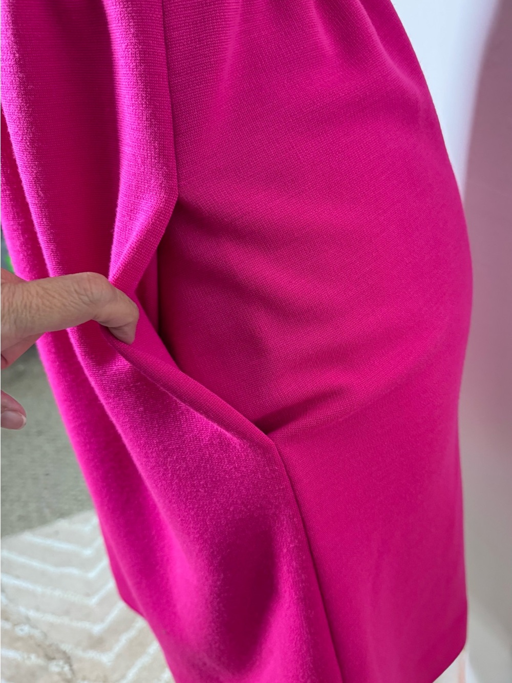 LISA PERRY Fuchsia Orange Trim Mod Heavy Knit Tank Dress With Pockets Sz 2 - Picture 4 of 8